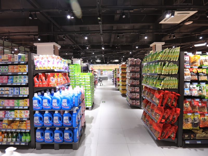 Metal supermarket shelving units