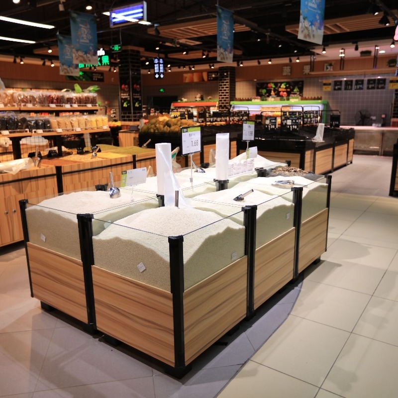 Iron and Wood Rice Display Rack (Commonly Used in Supermarkets)