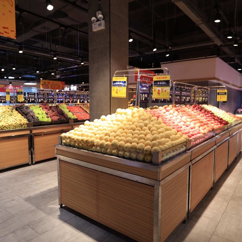 Supermarket Fresh Produce Section – Iron and Wood Fruit & Vegetable Shelving