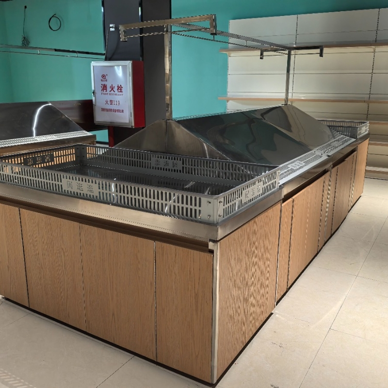 Supermarket Fresh Produce Section – Iron and Wood Fruit & Vegetable Shelving