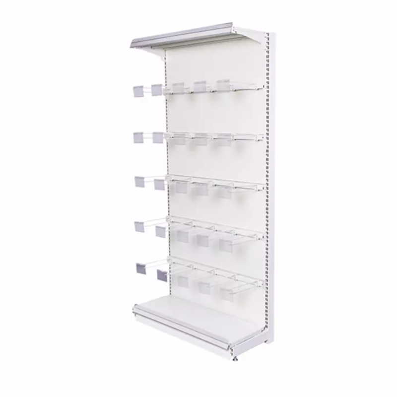 Double-sided island-style wire mesh shelving unit